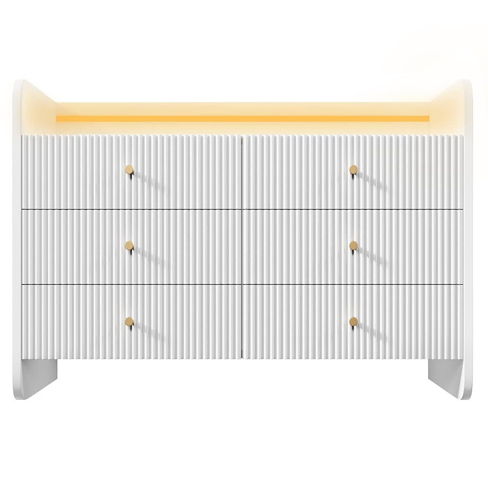 Sivupöytä LED-valolla ja aaltokuviolla – valkoinen