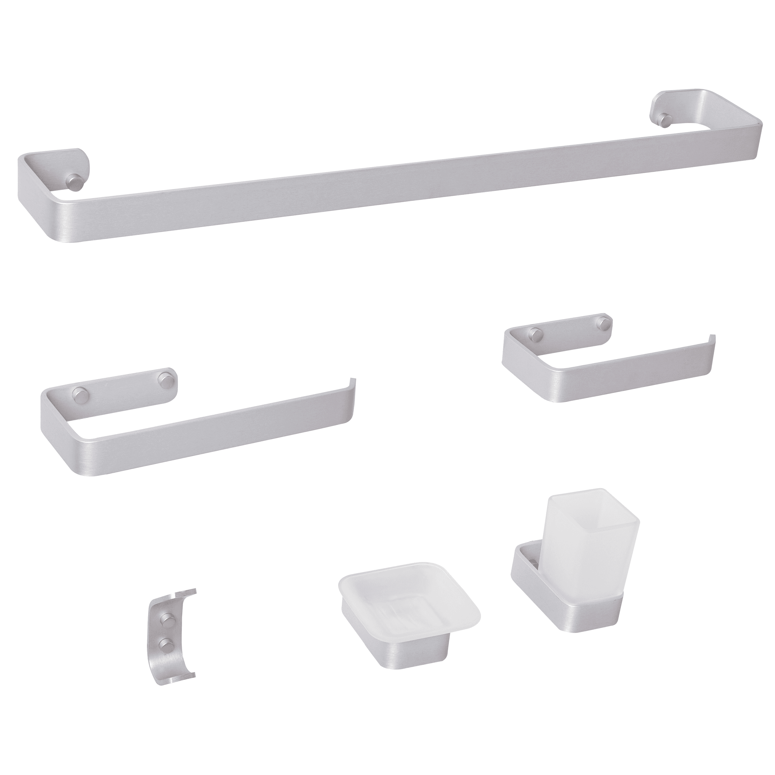 Kylpyhuoneen tarvikesetti 6 osaa ZORRITOS pyyhetangoilla ja -koukuilla metalli Hopea