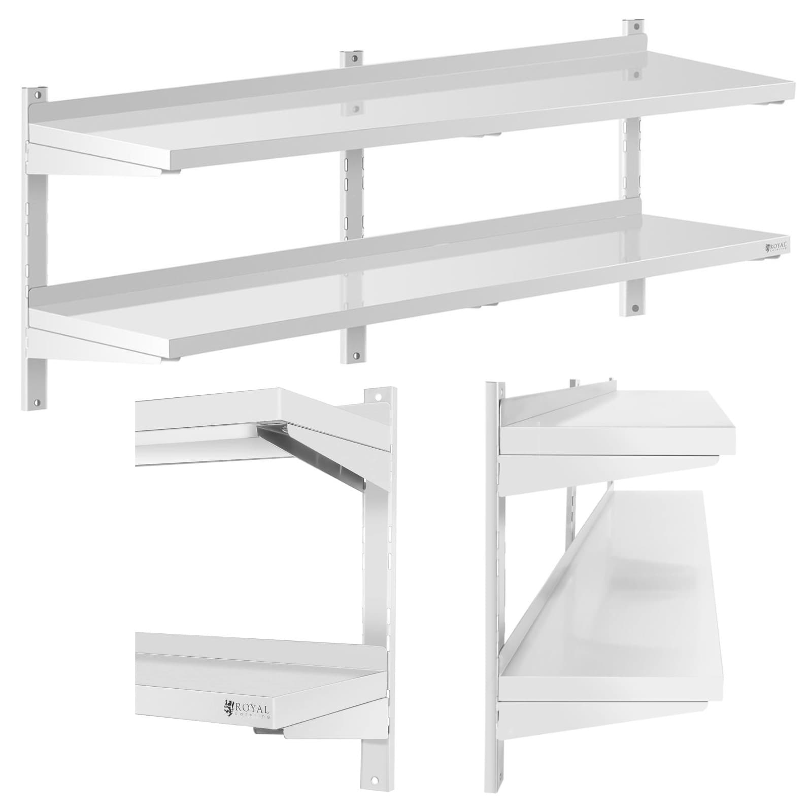 Kaksinkertainen säädettävä seinälle ripustettava tarjoiluhylly STEEL 150 x 40 cm – Royal Catering