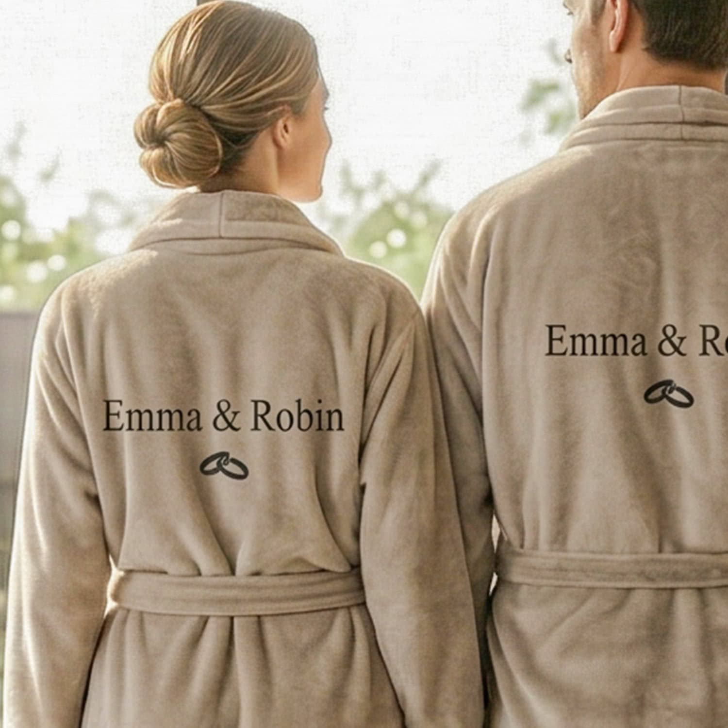 smartphoto Kylpytakki hiekanvärinen brodeerattu takana L–XL – smartphoto