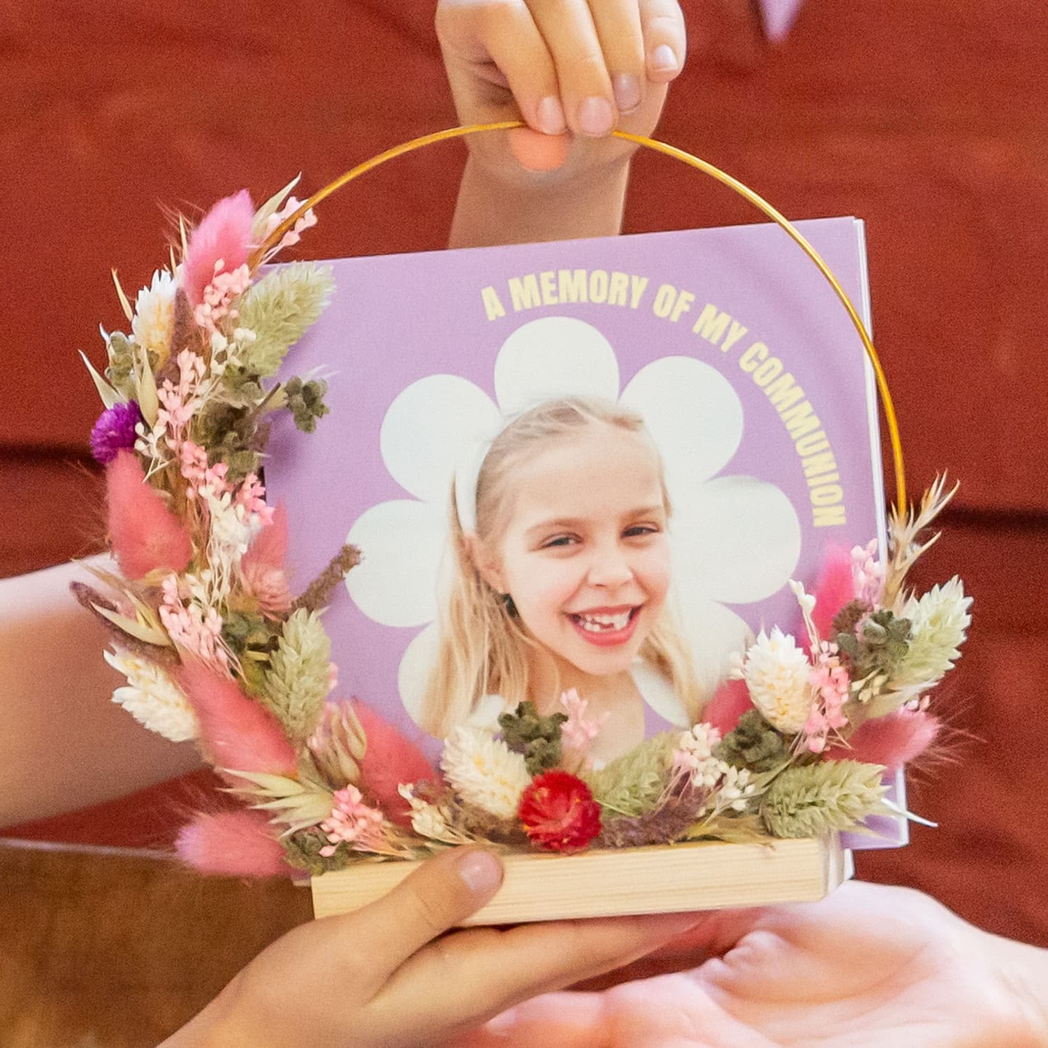 smartphoto Kranssi kuivatuista kukista, vaaleanpunainen/violetti 1 kuvakortilla – smartphoto