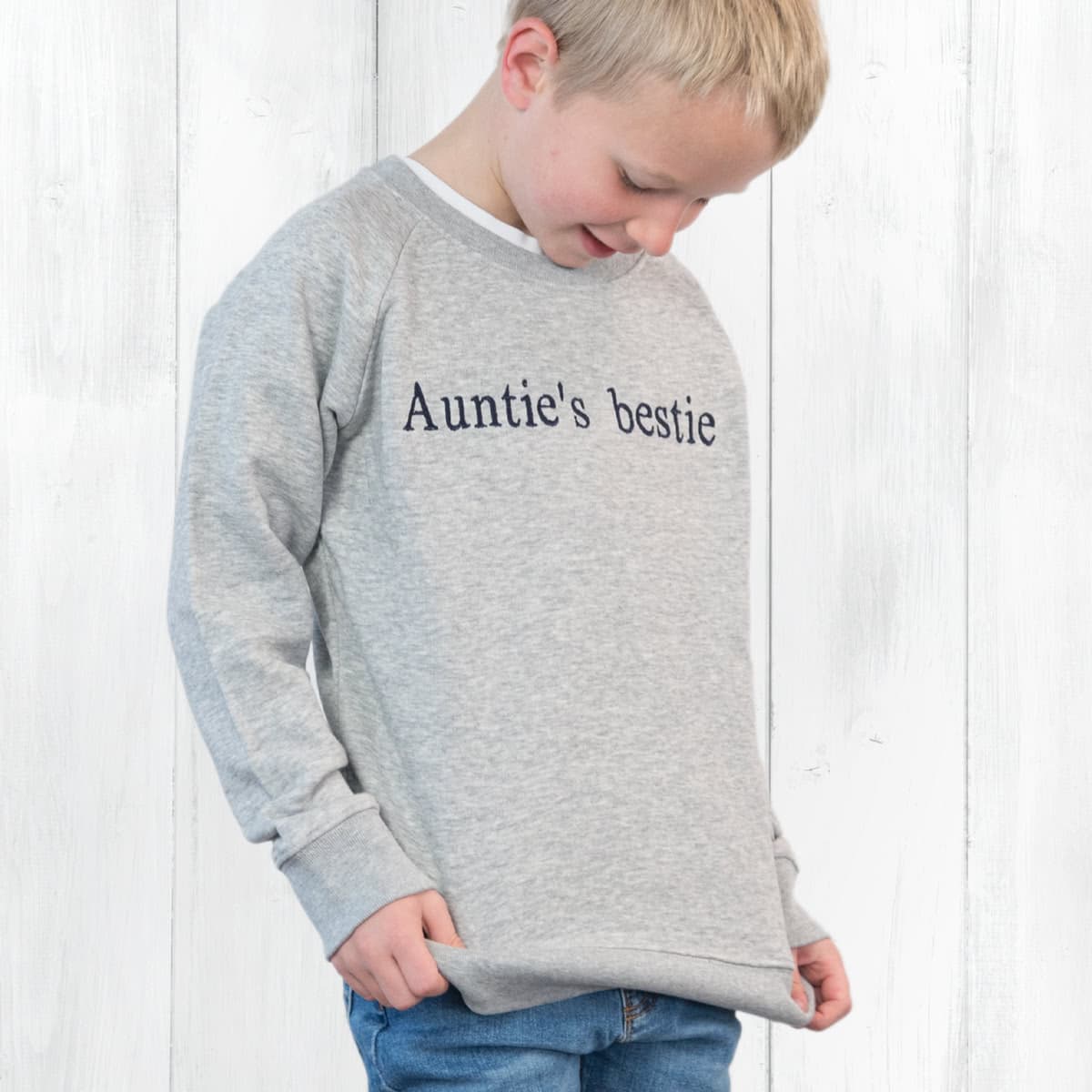 smartphoto Brodeerattu collegepaita lapsille Harmaa 12 - 14 v. – smartphoto