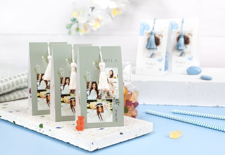 smartphoto Karkkipussi kuvapäällysteellä ja hopeansinisellä tupsulla - 24 kpl – smartphoto