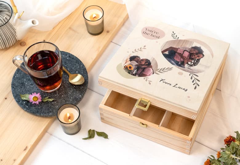 smartphoto Teesetti teekupilla ja teelaatikko painatuksella – smartphoto