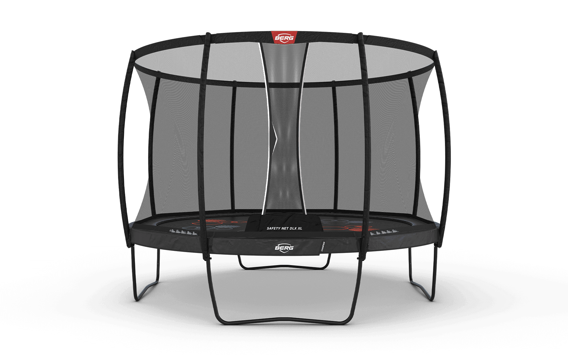 BERG Champion Regular 430 Harmaa Levels + Safety Net DLX XL - Trampoliini Pyöreä - 430 cm – BERG
