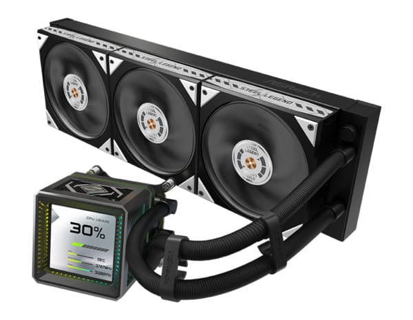 ASRock Steel Legend Dark LCD 360mm ARGB -nestejäähdytin, musta – ASRock