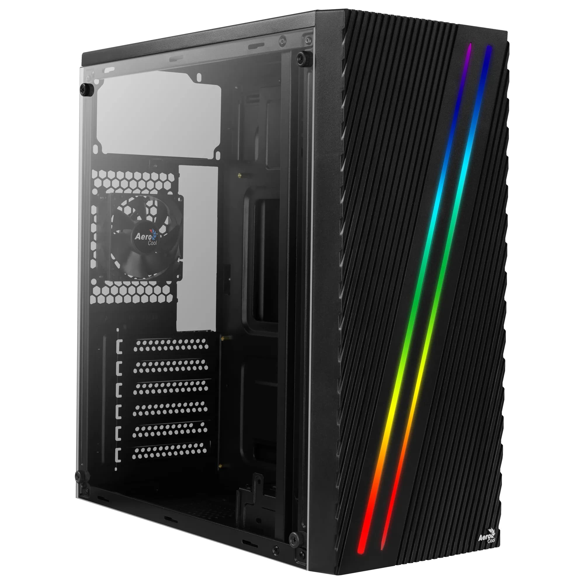 AEROCOOL Streak -miditornikotelo RGB-valaistuksella ja ikkunalla, musta – AEROCOOL
