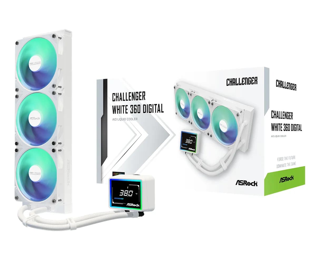 ASRock Challenger Digital 360mm ARGB -nestejäähdytin, valkoinen – ASRock