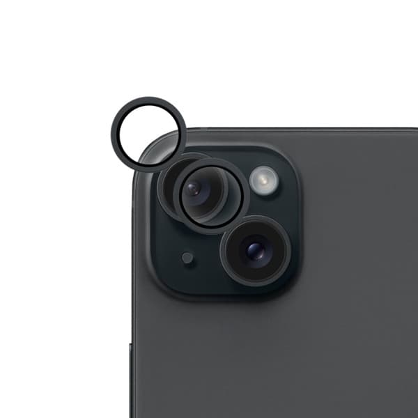 Epico Aluminium Lens, iPhone 15 / 15 Plus -kameran linssinsuoja, Musta – EPICO
