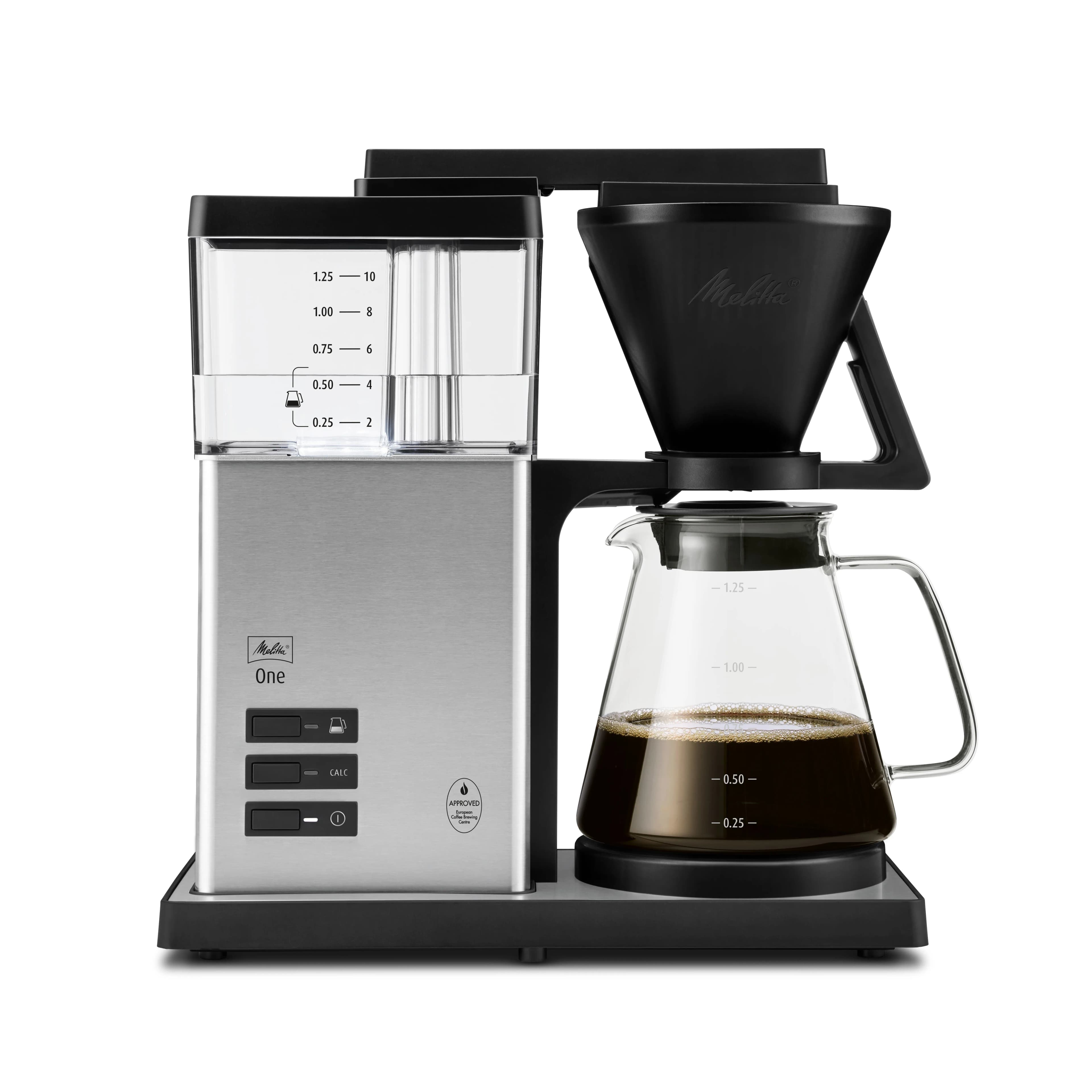 Melitta One -kahvinkeitin, musta, Ruostumaton teräs, Läpinäkyvä – Melitta