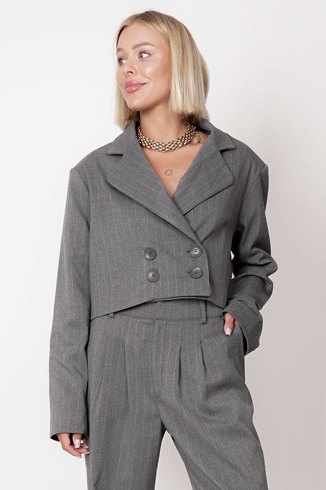 Aspen Blazer Grey Striped – ANGELL