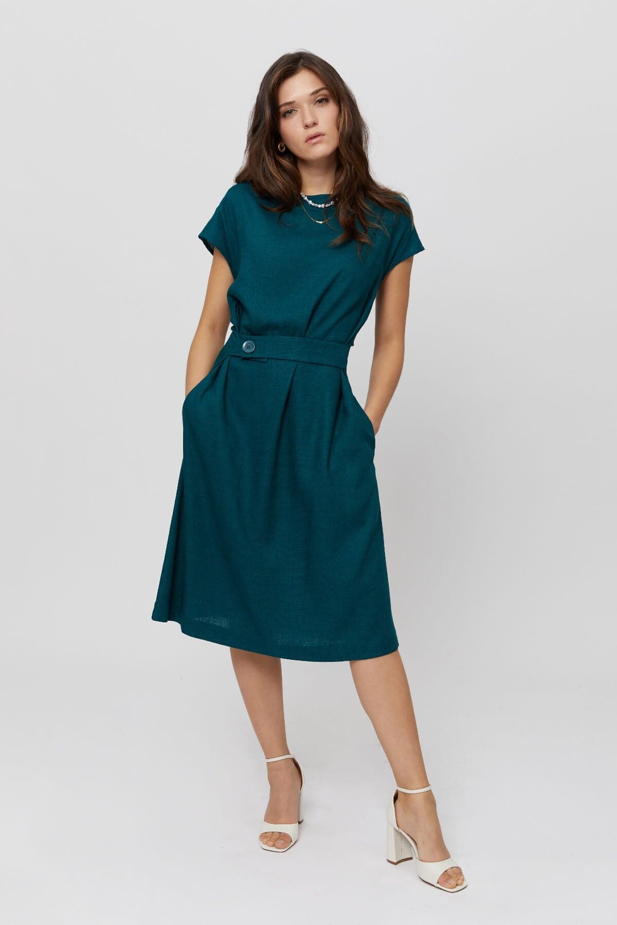 Sati Midi Dress With Boat Neck Deep Teal – AYANI