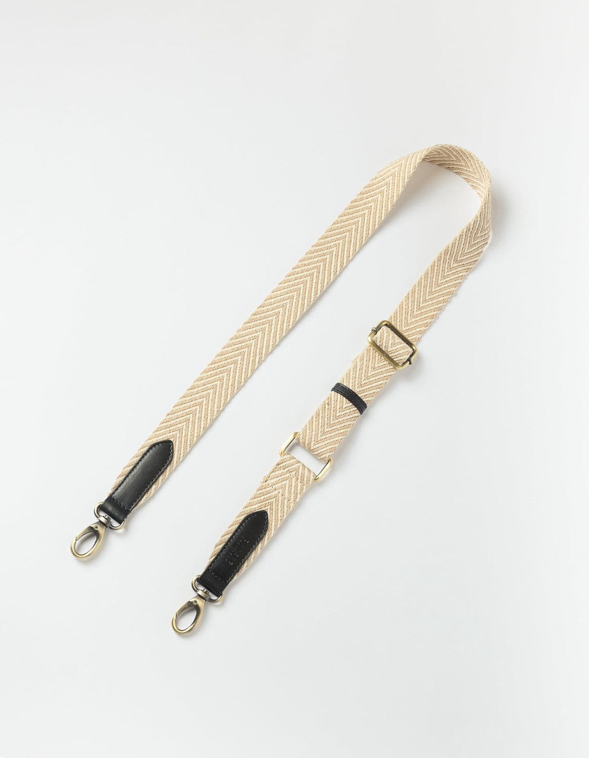 Herringbone Webbing Strap Sand & Black Classic Leather – O My Bag