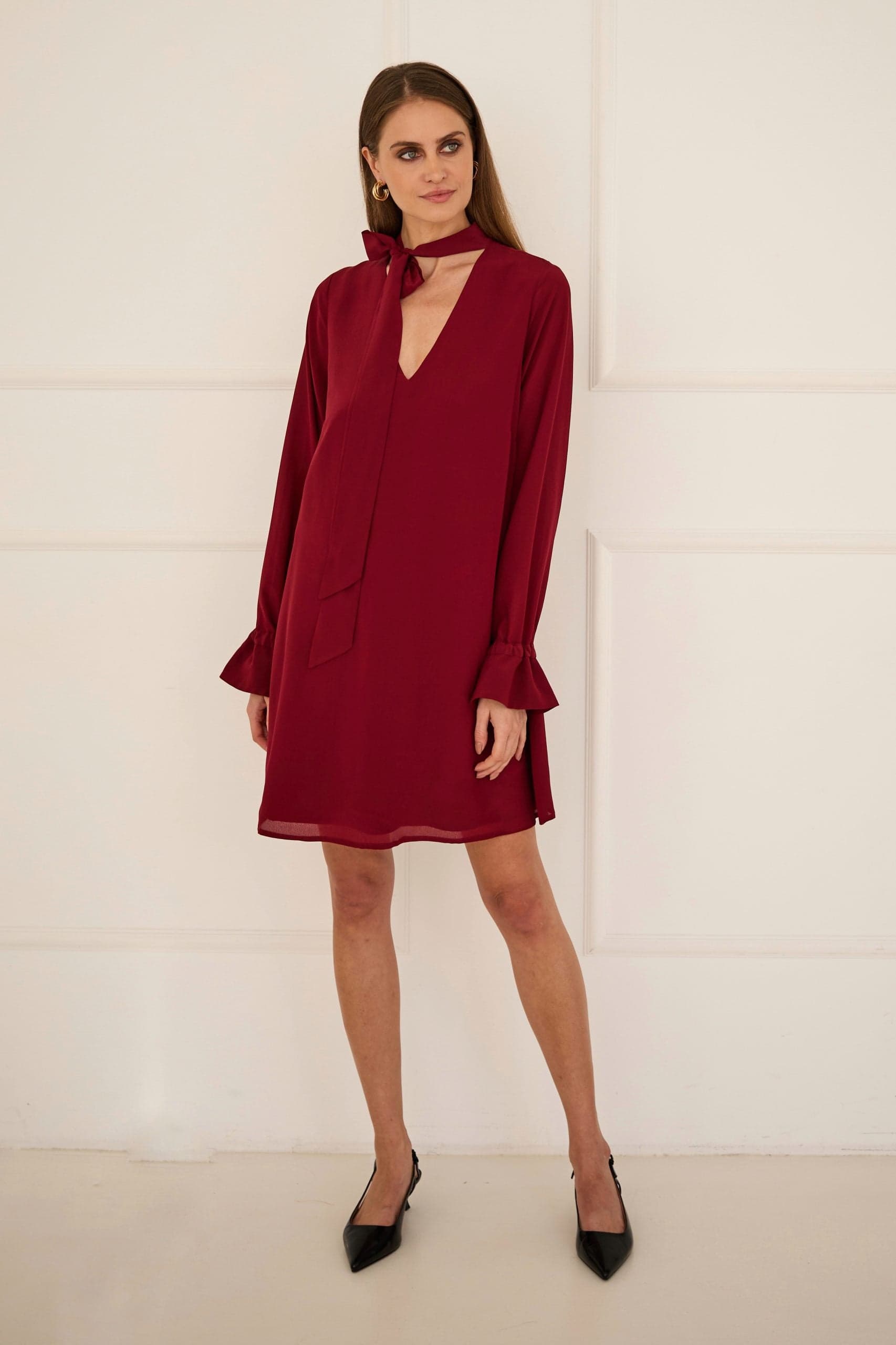 Dress With a Sash Burgundy – Enteliér