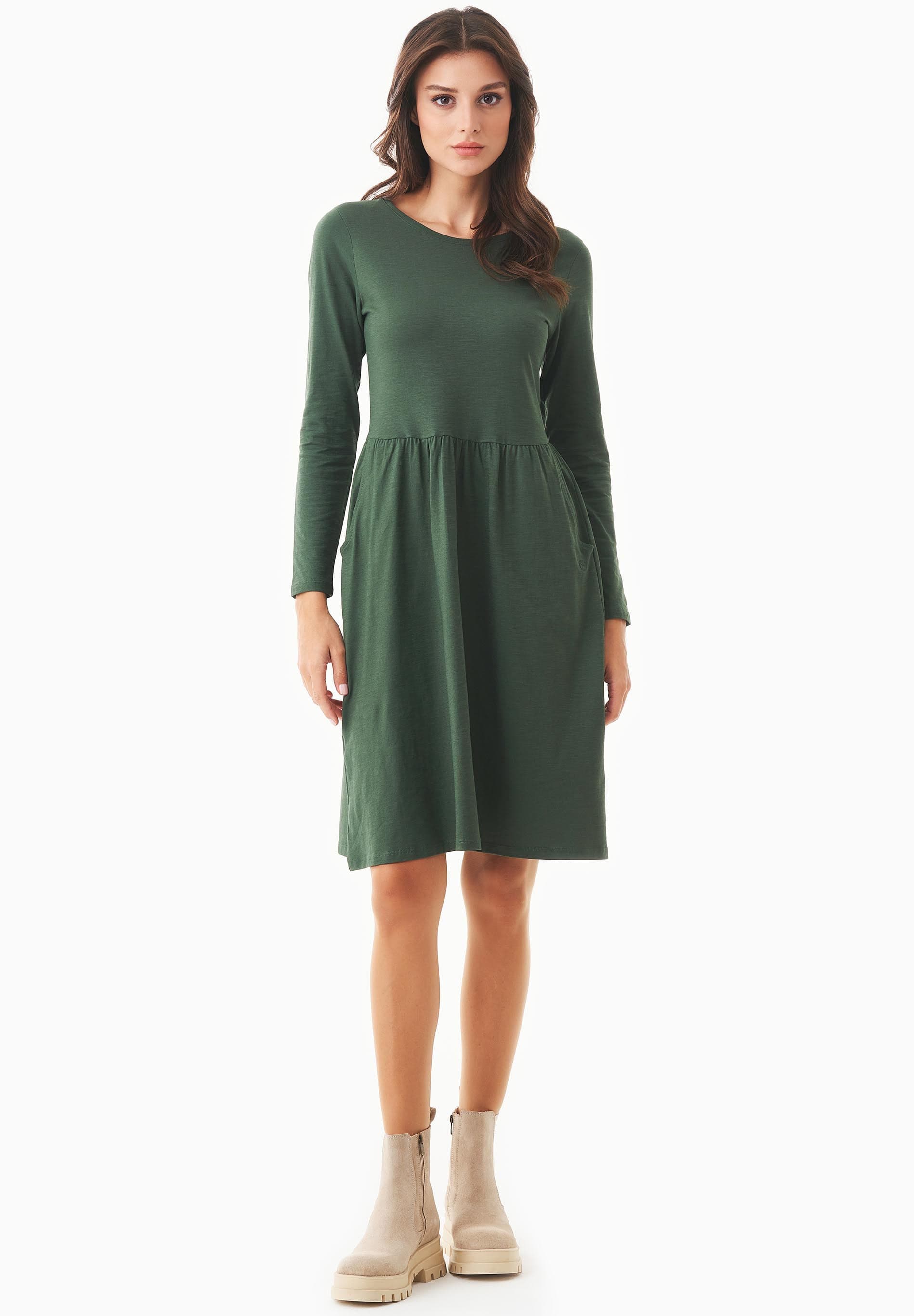Long-Sleeved Jersey Dress Dark Olive Green – ORGANICATION