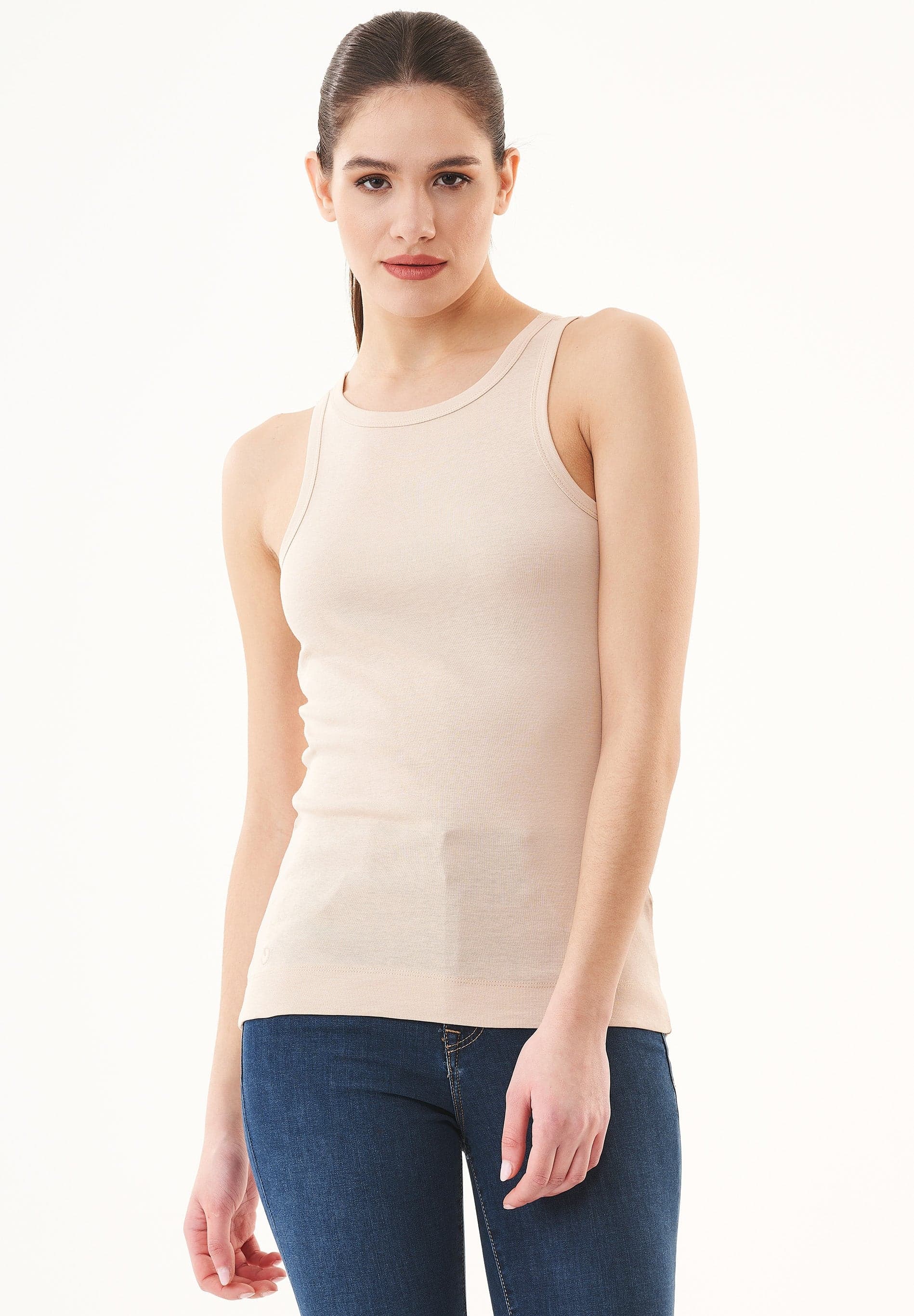 Women's High Neckline Ribbed Top Birch White – ORGANICATION
