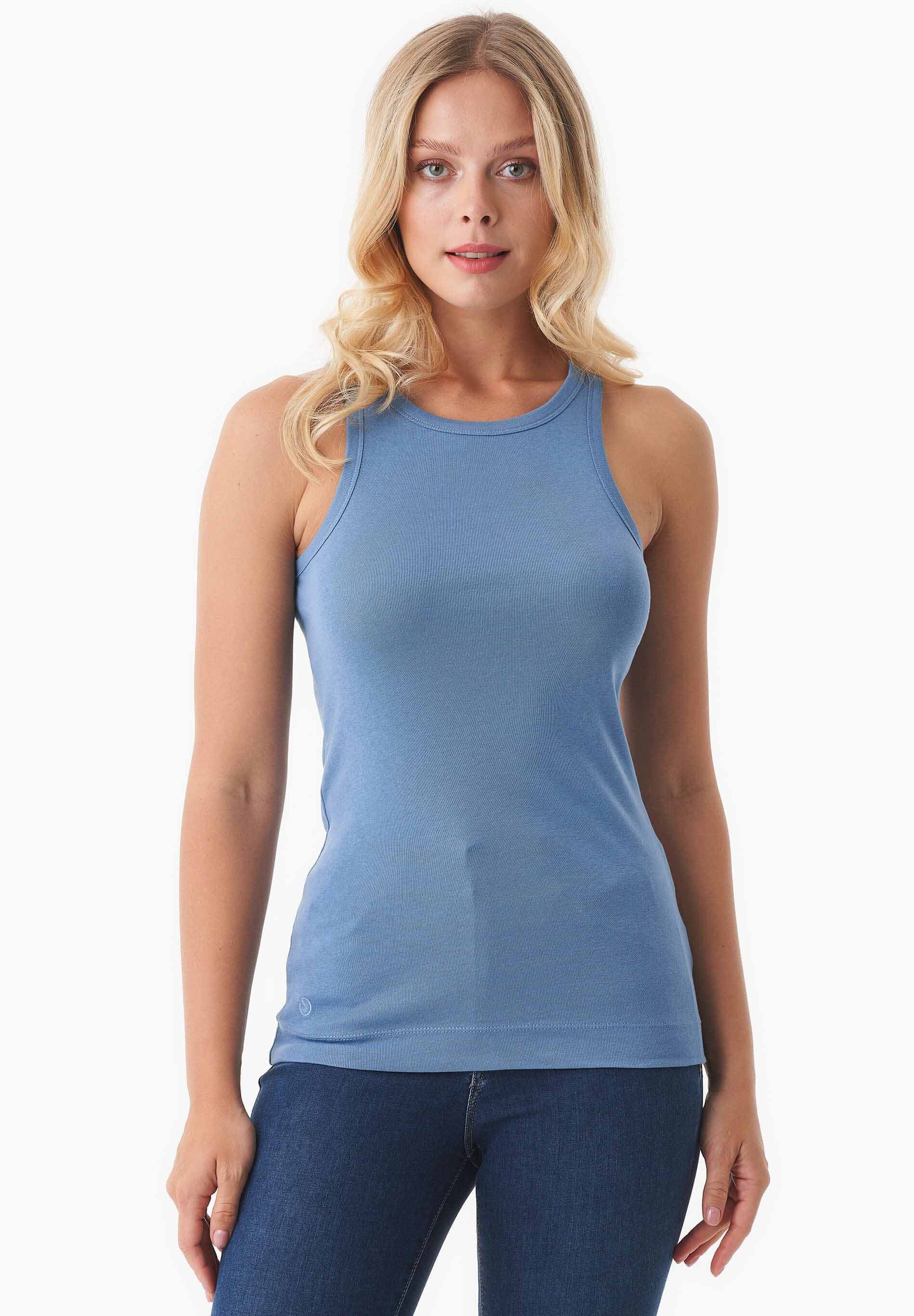 Women's High Neckline Ribbed Top Coronet Blue – ORGANICATION