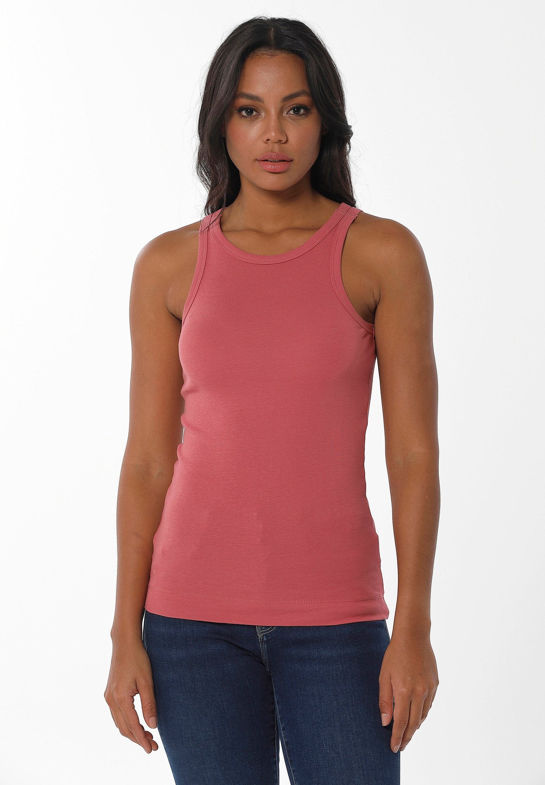 Women's High Neckline Ribbed Top Desert Rose Pink – ORGANICATION