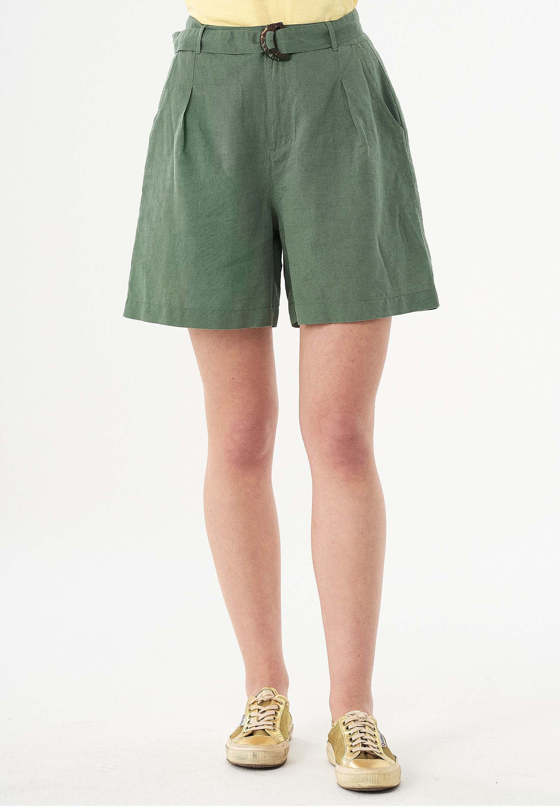 Vyölliset Pellava-puuvilla Shortsit Fern Green – ORGANICATION