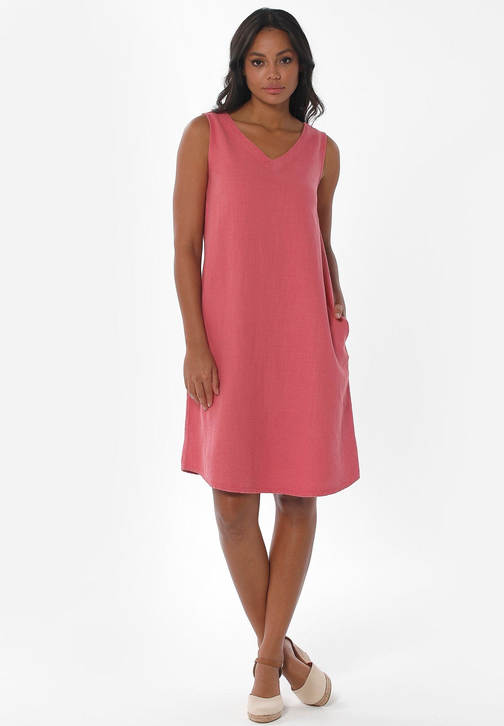 Hihaton V-Neck Pellavasekoite Mekko Desert Rose – ORGANICATION