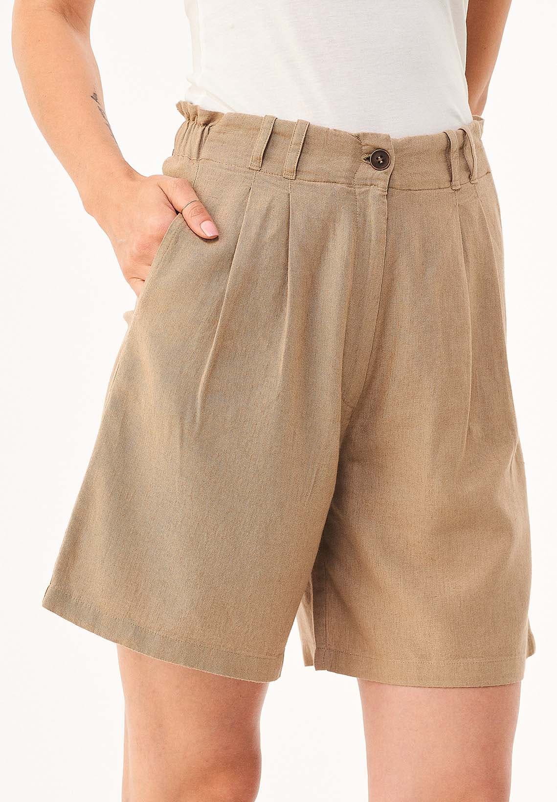 Naisten Laskostetut Pellavasekoiteshortsit Beige – ORGANICATION