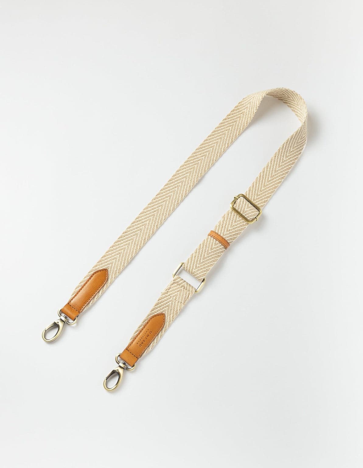 Herringbone Webbing Strap Sand & Cognac Classic Leather – O My Bag