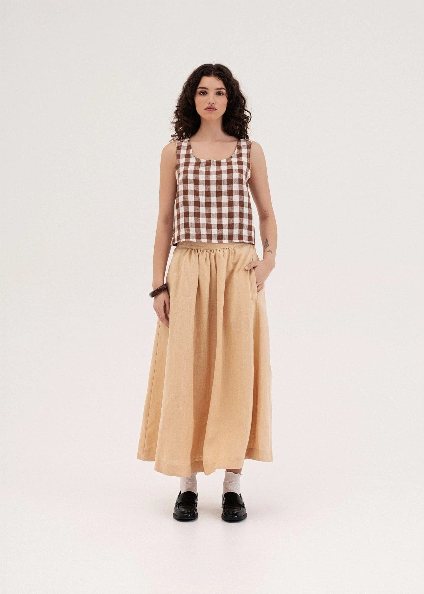 Ella Toppi Pellava Brown Gingham – AmourLinen