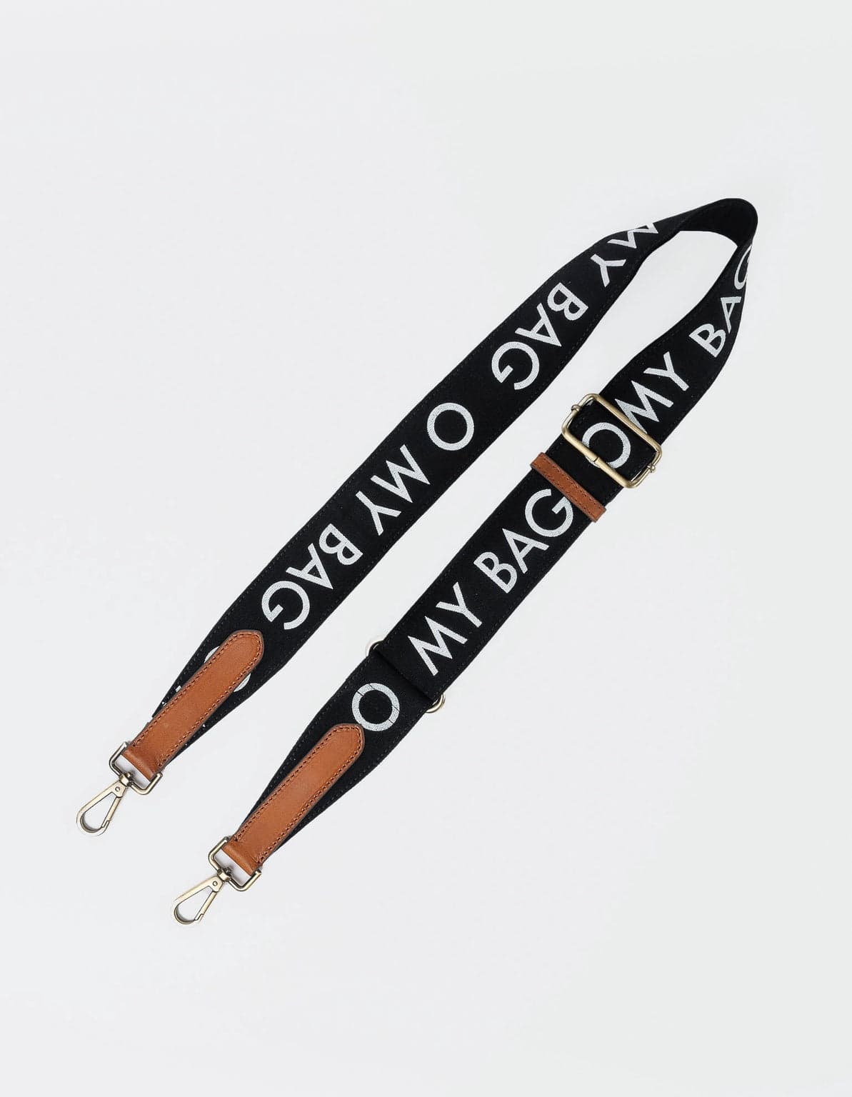 Canvas Logo Strap Black & Cognac Classic Leather – O My Bag
