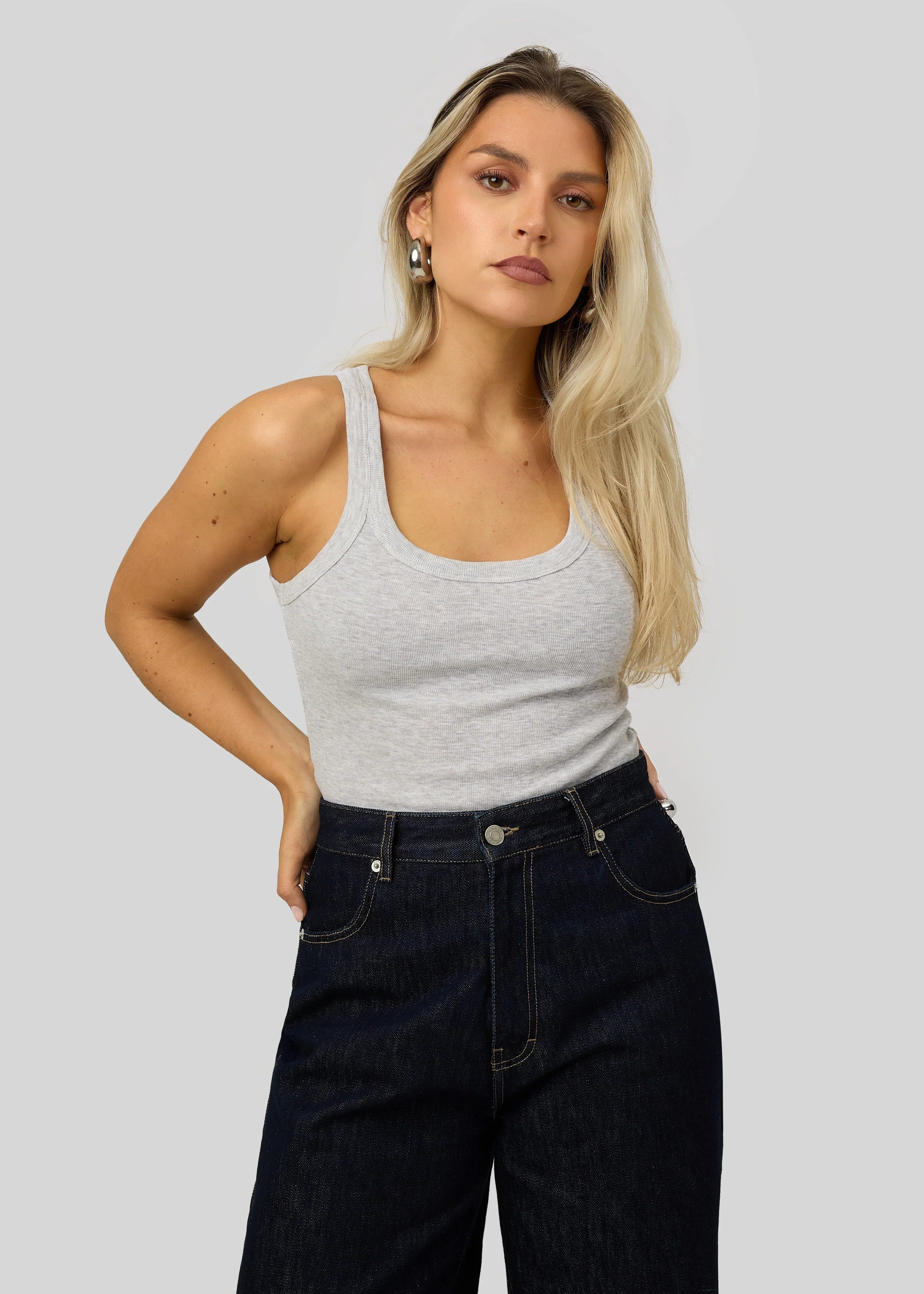 Jimmy Scoop-Neck Ribbed Tank Top Grey – GUAJA.