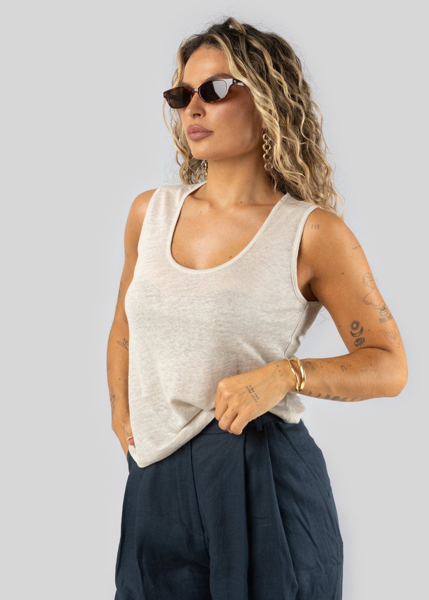 Linen Tank Top Beige – GUAJA.