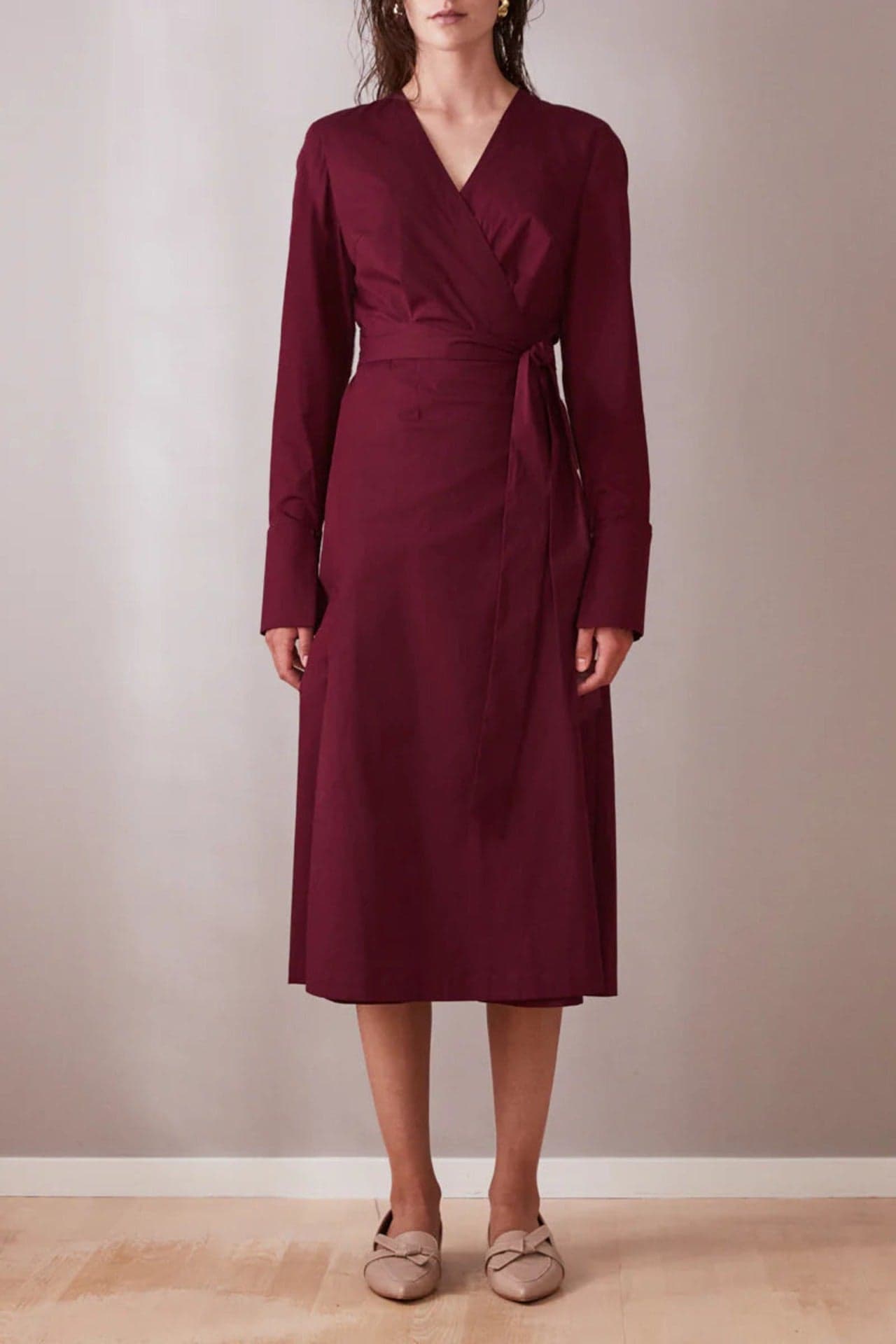 Wrap Dress Wine Red Long Sleeve Midi – Studio Heijne