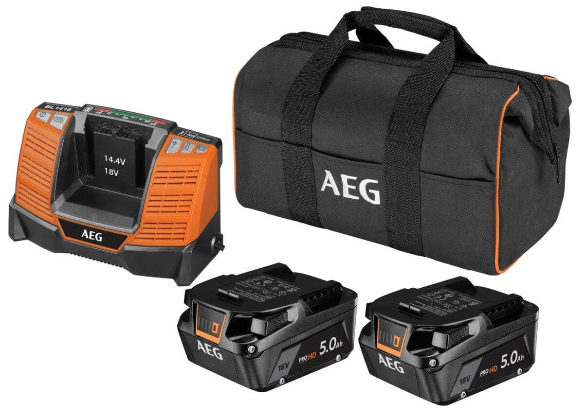 Akkupaketti laturilla 2x 18 V / 5,0 Ah, AEG – AEG