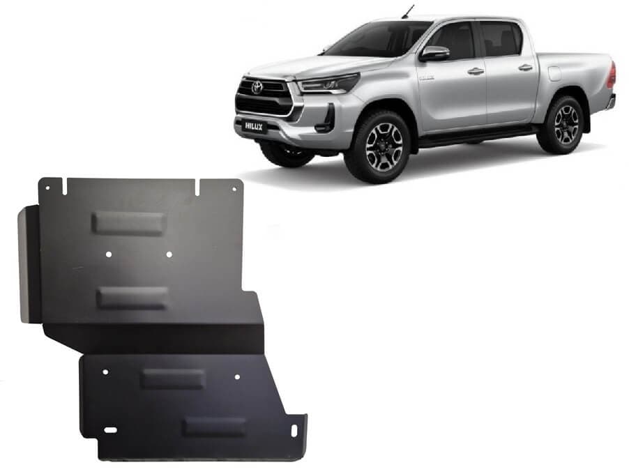 Pohjapanssari Toyota Hilux Invincible (2021➟), tasauspyörästö, DPF , hiukkassuodatin, jakovaihteisto, terästä – Scut Protection