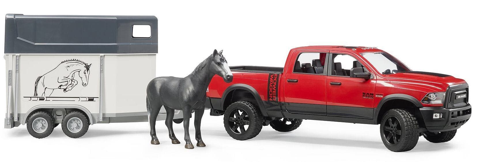 Lelu Avolava-auto RAM 2500 Power Wagon ja hevostraileri (1:16), Bruder – Bruder