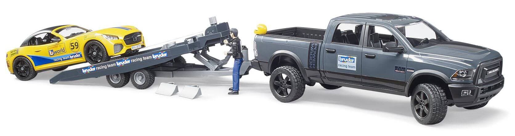 Lelu Kilpa-ajotiimi Dodge RAM 2500 ja avoauto (1:16), Bruder – Bruder