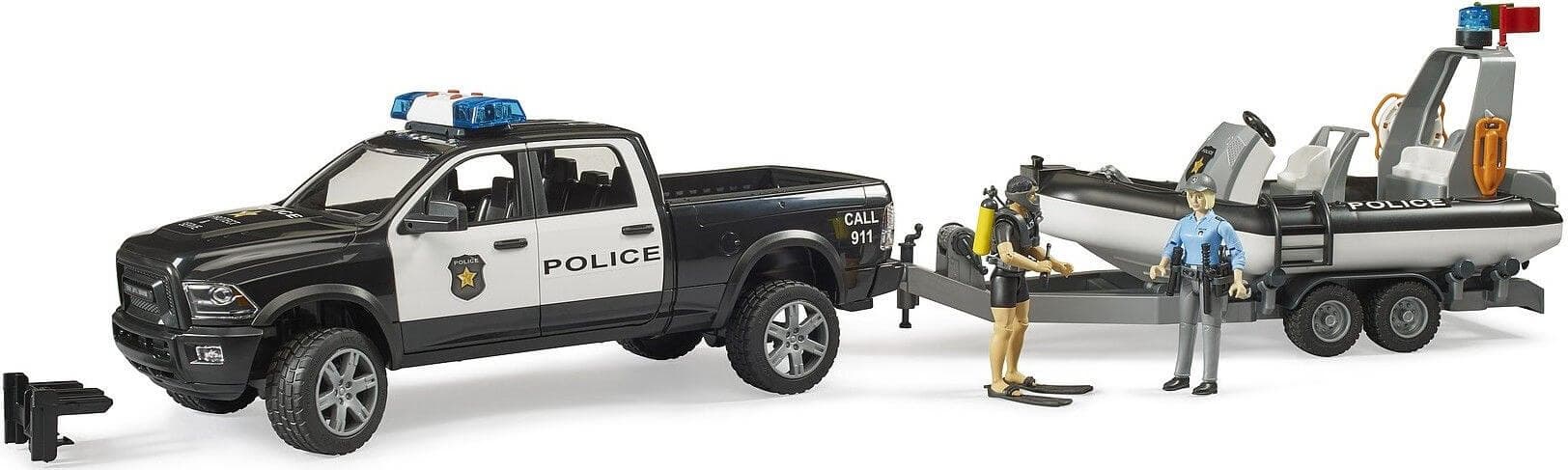 Lelu Poliisiauto Dodge RAM 2500 ja poliisivene (1:16), Bruder – Bruder