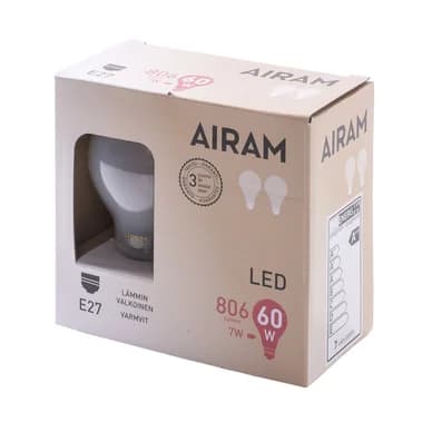 AIRAM Airam LED A60 7W/827 E27 2-pakkaus 4713770 Vastaa: N/A – Airam
