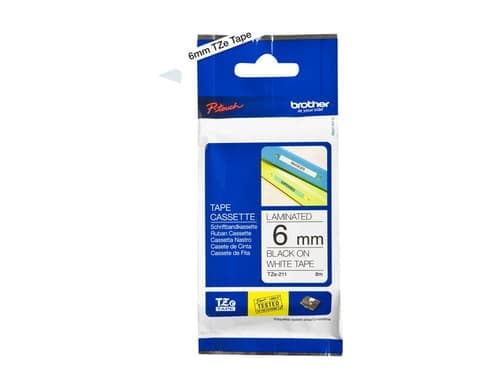 Brother Tape 6mm Tze-211 Musta/valkoinen – Brother