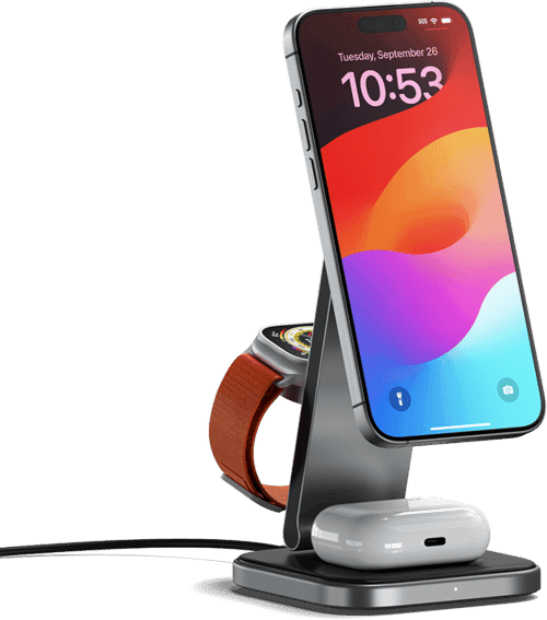 Satechi 3-in-1 Foldable Qi2 Wireless Charging Stand Musta – Satechi