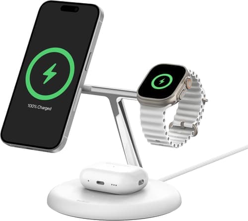 Belkin 3-in-1 Qi2 15w Magnetic Adjustable Charging Stand Valkoinen – Belkin