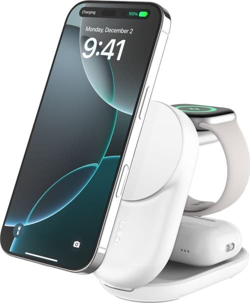 Belkin Ultracharge 25w Qi2 3in1 Magnetic Charger 1.5m Valkoinen – Belkin