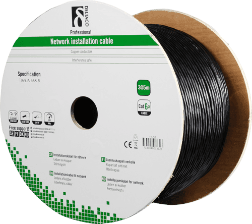 Deltaco Kytkentäkaapeli Ei Cat 6a 305m Musta – Deltaco