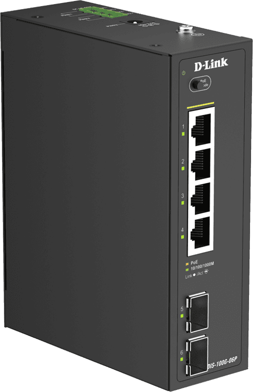 D-link Dis-100g-06p Verkkokytkin Hallitsematon L2 Gigabit Ethernet (10/100/1000) Power Over Ethernet -tuki Din Rail Musta – D-Link