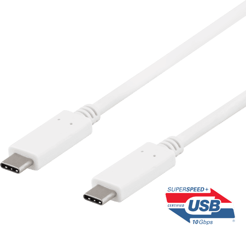 Deltaco Usb-c-kaapeli, 1m, 10gbps, 100w, 5a, Usb 3.2 Gen 2, Valk. 1m Usb-c Usb-c Valkoinen – Deltaco