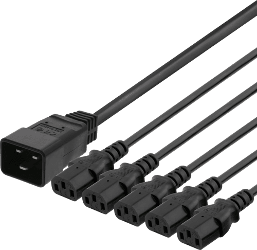 Deltaco Laitekaapeli Iec C20 - 5x Iec C13, 2m, 16a/250v, Y-haaroitin 2m C20 C13 Musta – Deltaco