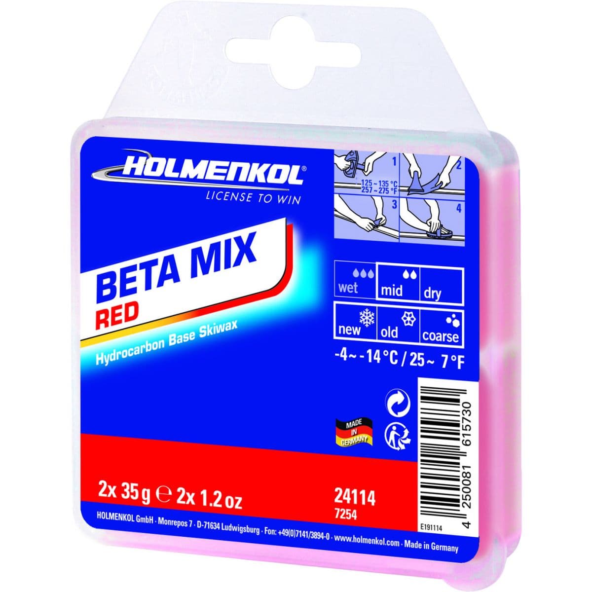 Holmenkol Beta Mix Red, suksivaha, 70g – Holmenkol