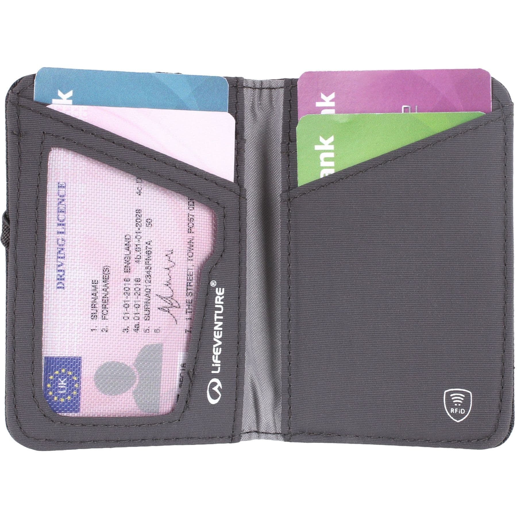 Lifeventure RFID-korttilompakko, kierrätetyt materiaalit, unisex, harmaa – LifeVenture