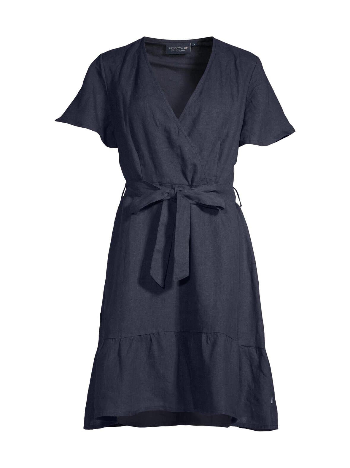 Belted v-neck -pellavamekko – Lexington