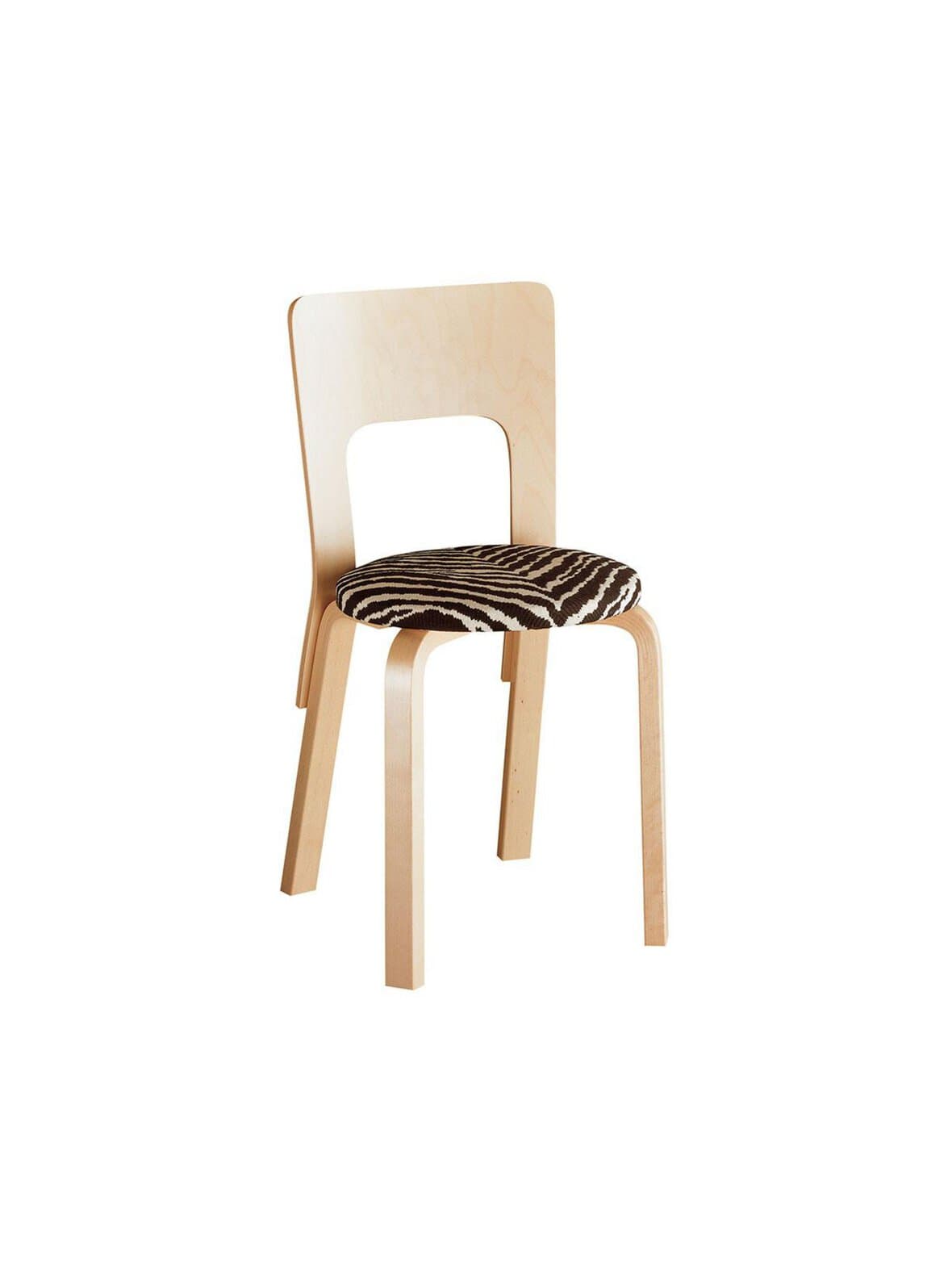 Tuoli 66 koottu koivu/zebra-verhoiltu istuin – Artek