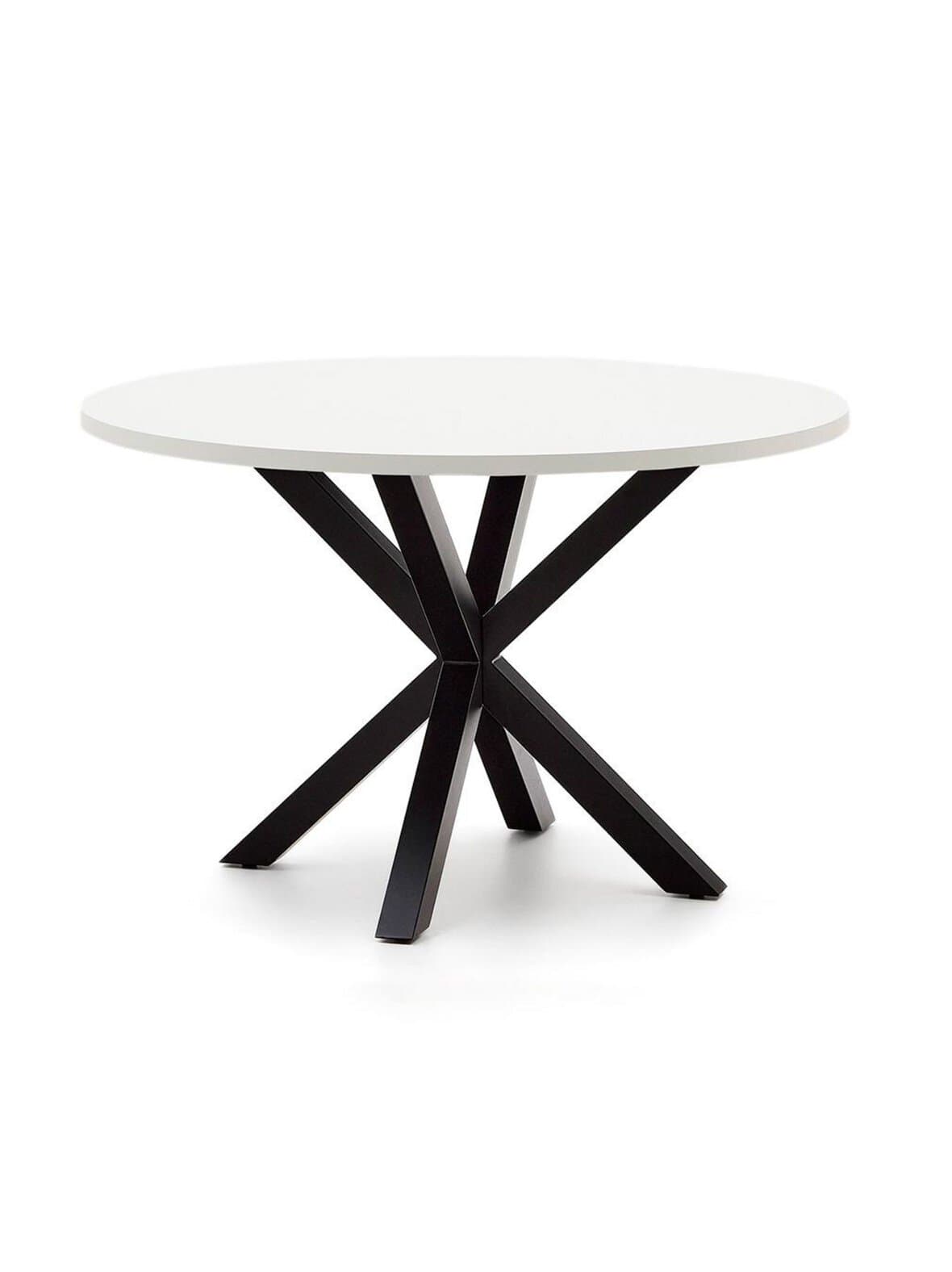 Argo-ruokapöytä valkoinen melamiini / musta ⌀ 120 cm – Kave Home